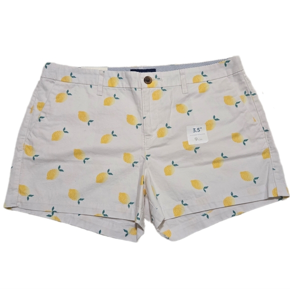 Old Navy Pants - Old Navy Everyday Short Lemon Print Chino Shorts Cotton White Yellow Size 8 NWT